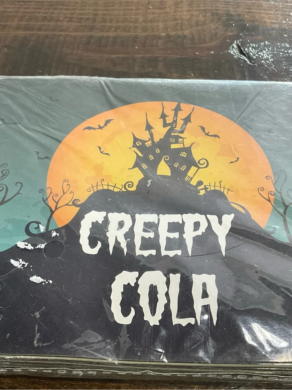 Lot of 2 Halloween Decorations Vinyl Tablecloth Creepy Cola Wrappers NOS